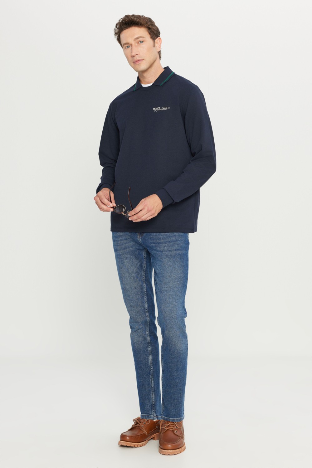 Altınyıldız Classics Erkek Lacivert 2 İplik Pamuklu Standart Fit Normal Kesim Polo Yaka Sweatshirt görsel 2