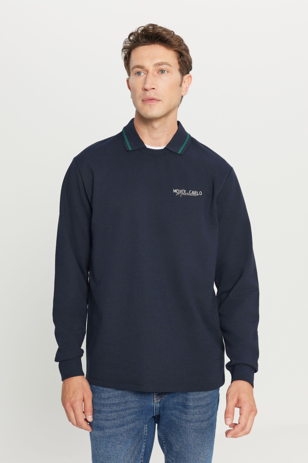Altınyıldız Classics Erkek Lacivert 2 İplik Pamuklu Standart Fit Normal Kesim Polo Yaka Sweatshirt görsel 3