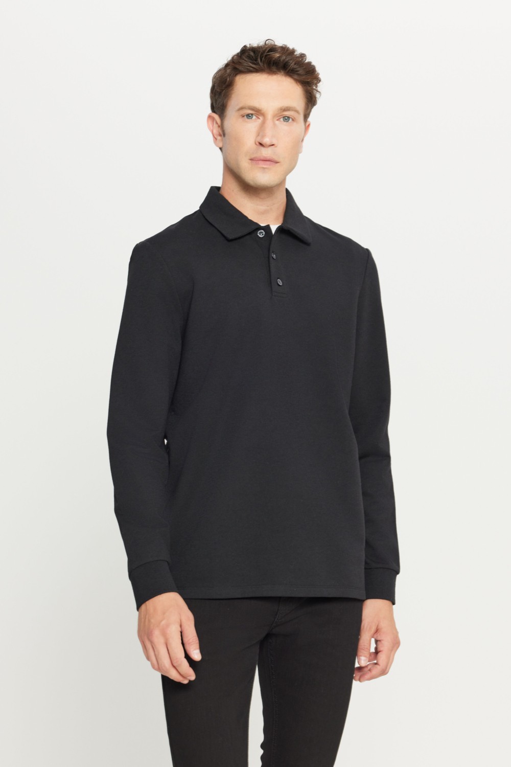 Altınyıldız Classics Erkek Siyah 2 İplik Pamuklu Standart Fit Normal Kesim Polo Yaka Sweatshirt