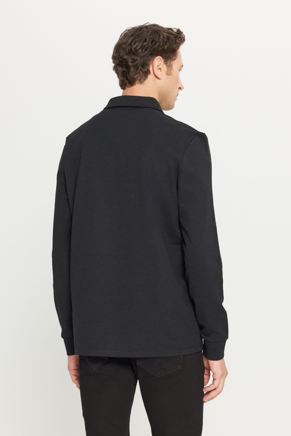 Altınyıldız Classics Erkek Siyah 2 İplik Pamuklu Standart Fit Normal Kesim Polo Yaka Sweatshirt görsel 5