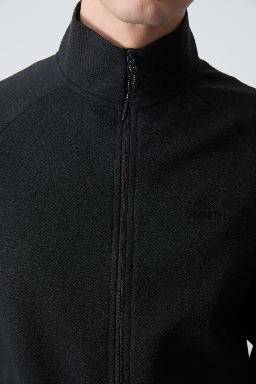 Tommy Life Gri Melanj - Siyah Dik Yaka Çift Renk Rahat Form Klasik Paça Erkek Eşofman Takımı - 85113 görsel 3