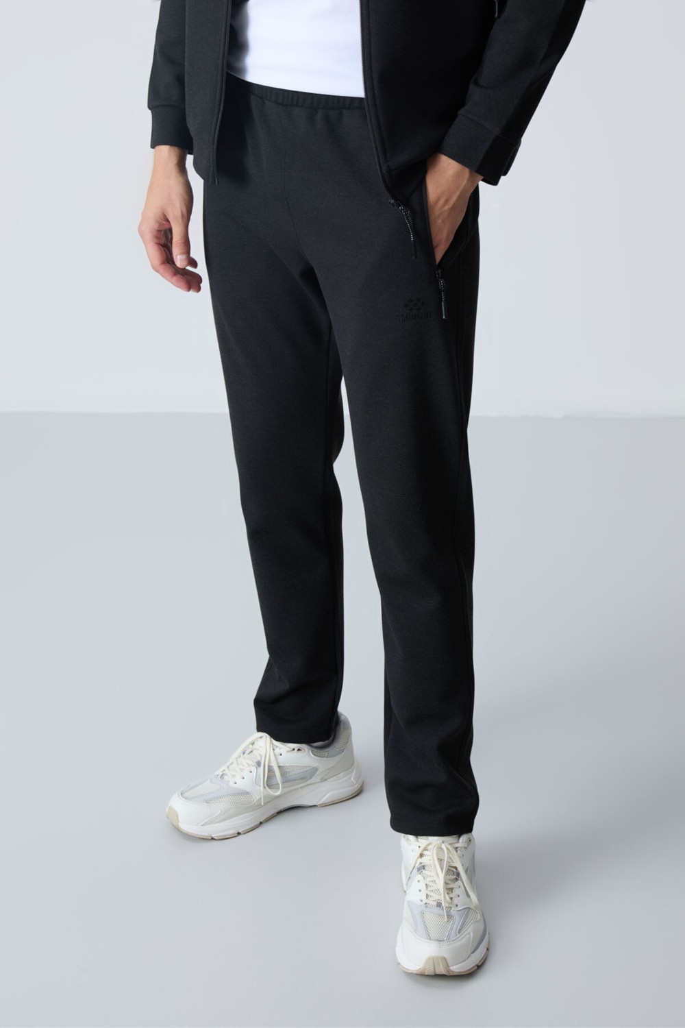Tommy Life Gri Melanj - Siyah Dik Yaka Çift Renk Rahat Form Klasik Paça Erkek Eşofman Takımı - 85113 görsel 4