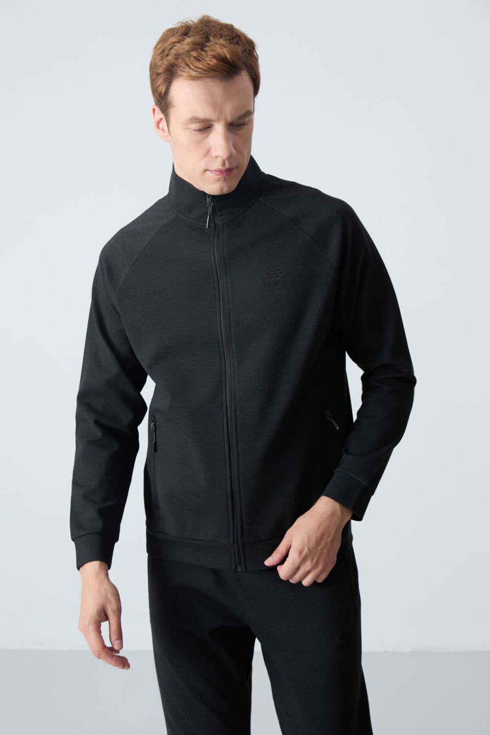 Tommy Life Gri Melanj - Siyah Dik Yaka Çift Renk Rahat Form Klasik Paça Erkek Eşofman Takımı - 85113 görsel 5
