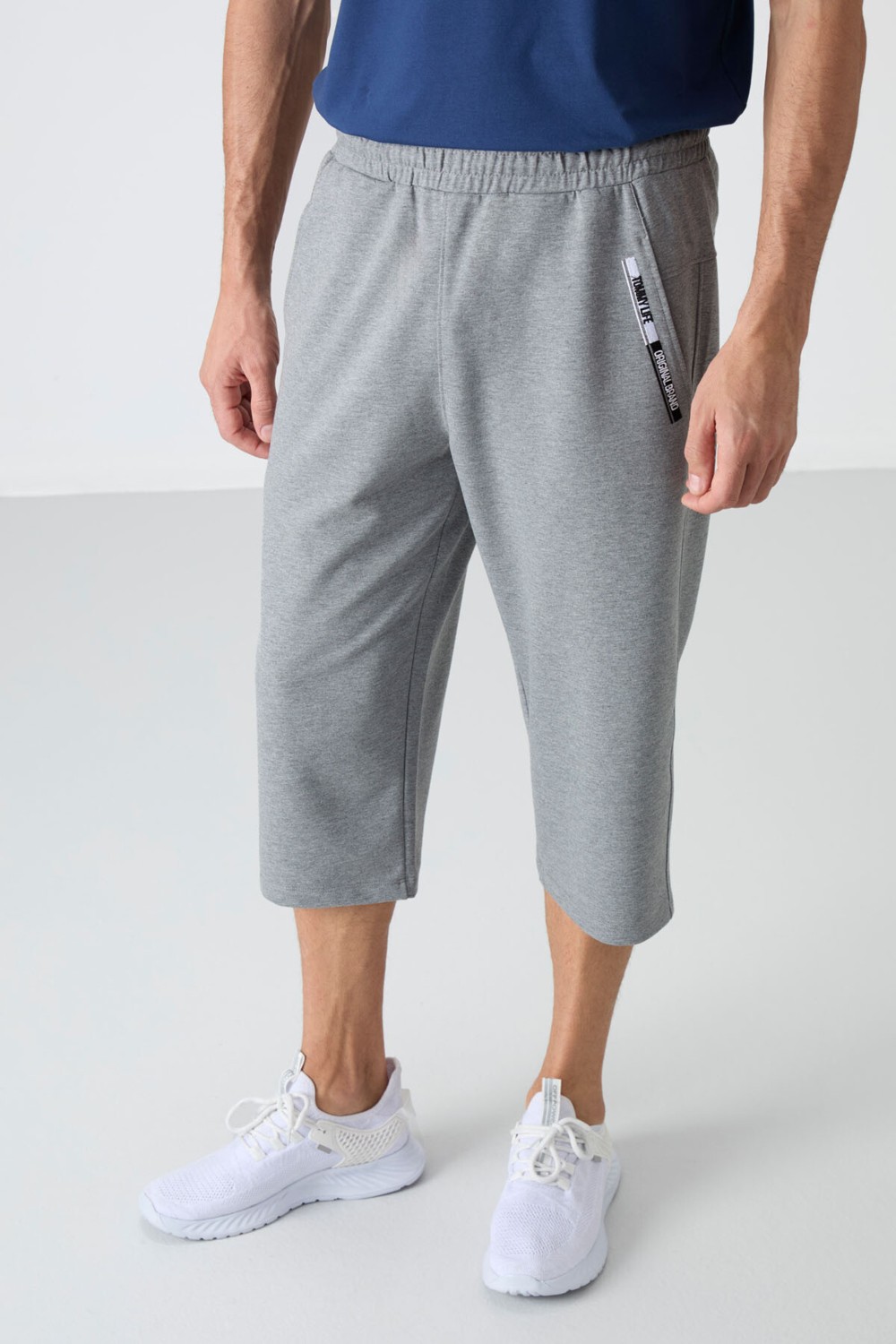 Tommy Life Gri Melanj Ön Cep Detaylı Standart Kalıp Klasik Paça Erkek Kapri - 83092 görsel 4