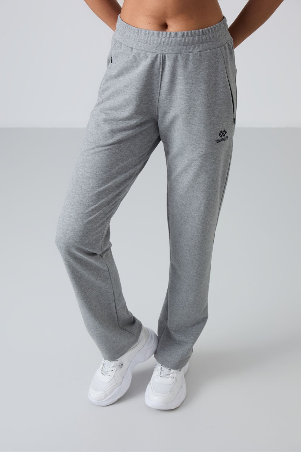 Tommy Life Gri Melanj Gizli Fermuar Cepli Rahat Form Klasik Paça Kadın Eşofman Alt - 94148 görsel 2