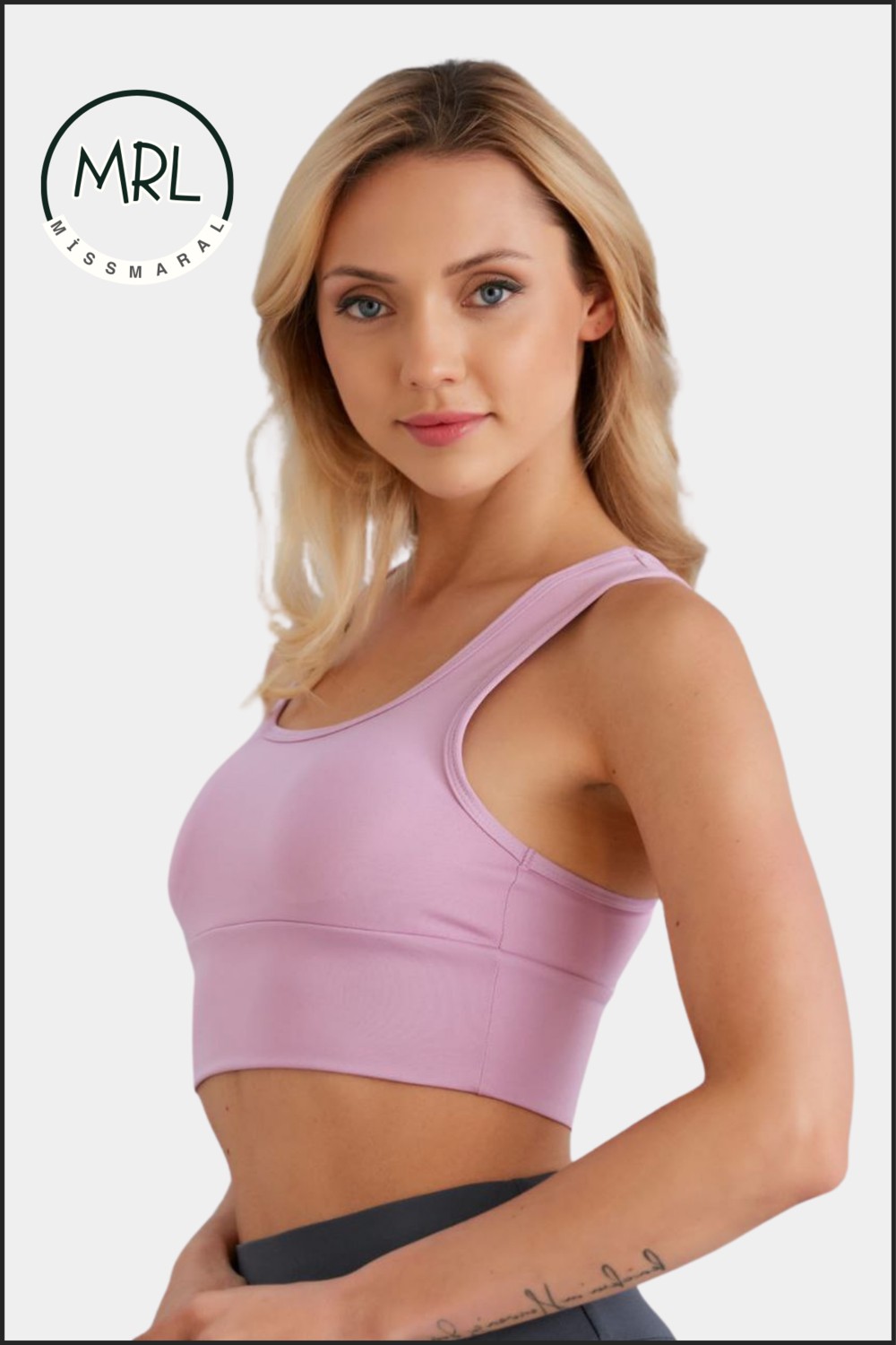 Miss Maral Kadın Siyah Spor Büstiyer Crop Halter Yaka Pedli Toparlayıcı Likralı Dalgıç Havuz Deniz Uygun görsel 2
