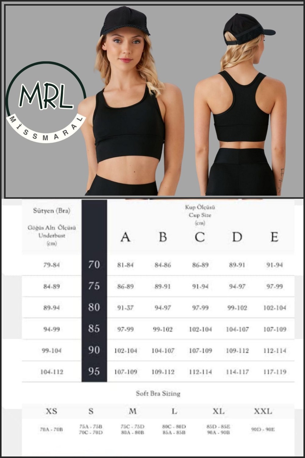 Miss Maral Kadın Siyah Spor Büstiyer Crop Halter Yaka Pedli Toparlayıcı Likralı Dalgıç Havuz Deniz Uygun görsel 7