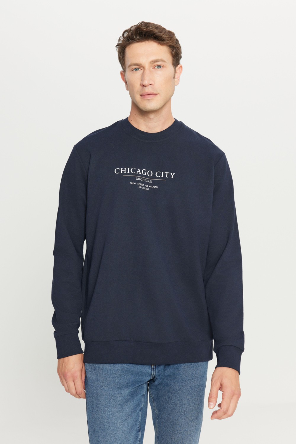 Altınyıldız Classics Erkek Siyah 2 İplik Pamuklu Standart Fit Normal Kesim Bisiklet Yaka Sweatshirt