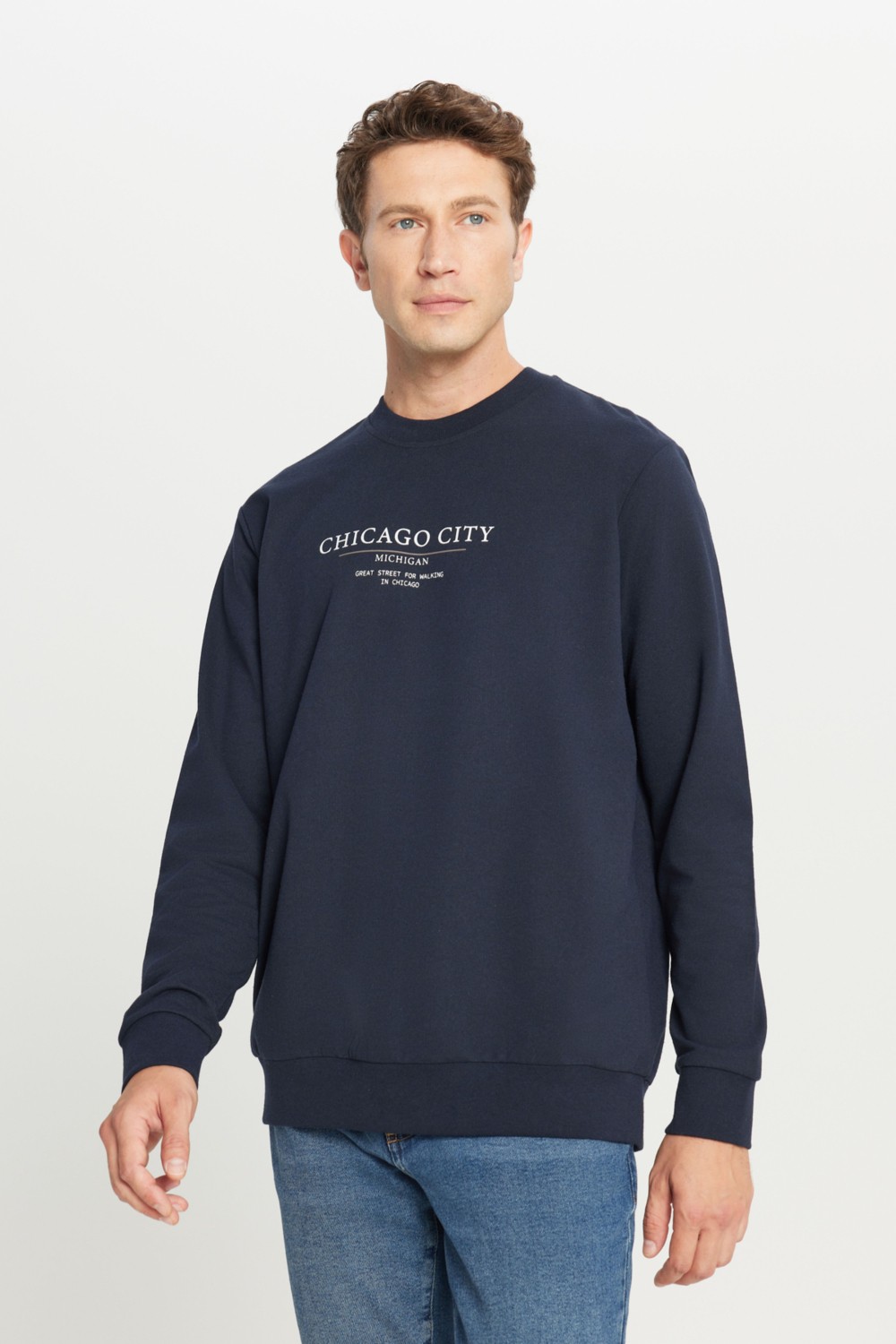 Altınyıldız Classics Erkek Siyah 2 İplik Pamuklu Standart Fit Normal Kesim Bisiklet Yaka Sweatshirt görsel 3