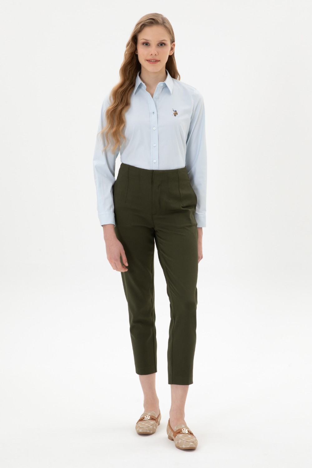 U.S. Polo Assn. Kadın Gri Carrot High Waist Fit Kanvas Pantolon 50318108-VR024 görsel 7