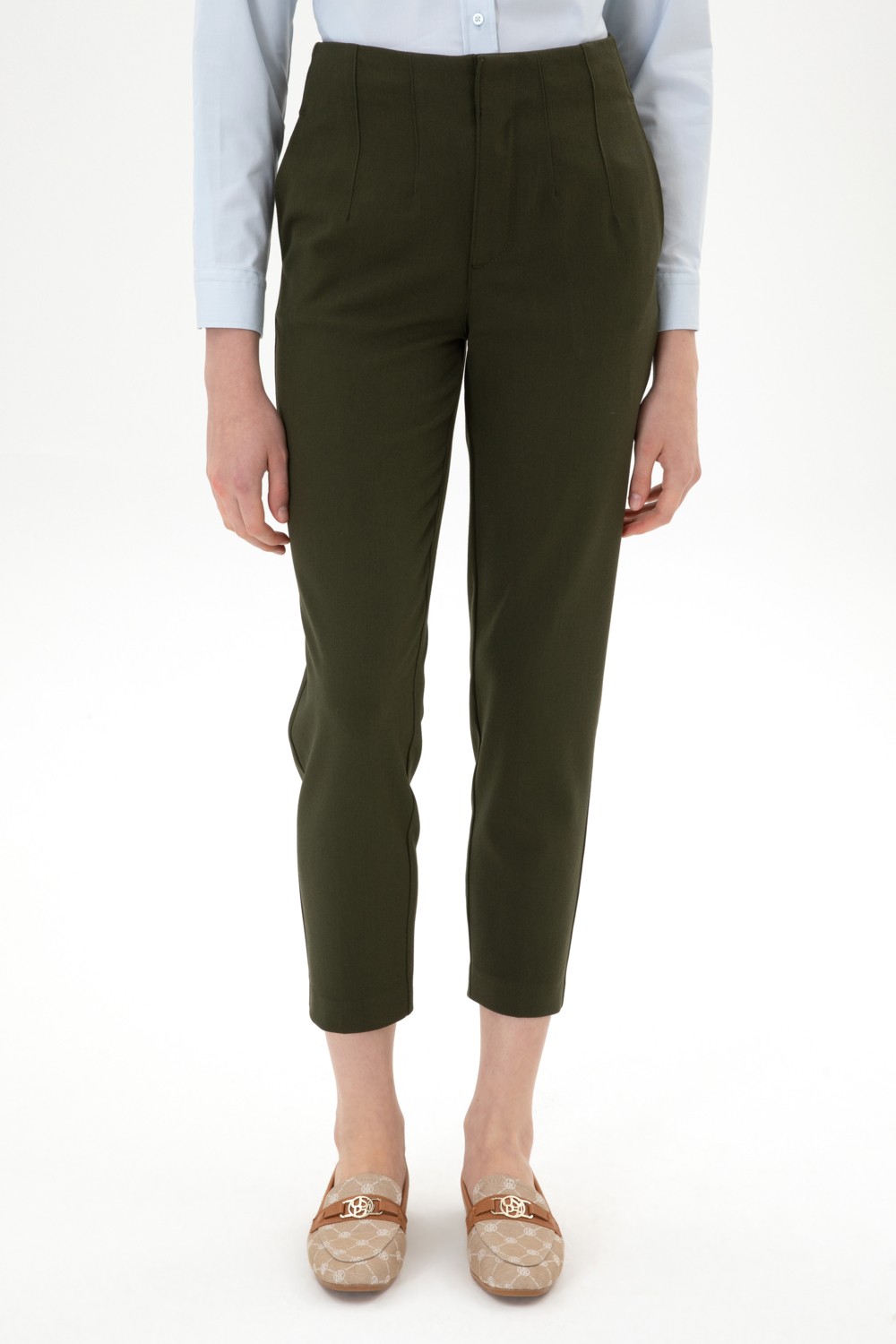U.S. Polo Assn. Kadın Gri Carrot High Waist Fit Kanvas Pantolon 50318108-VR024 görsel 8