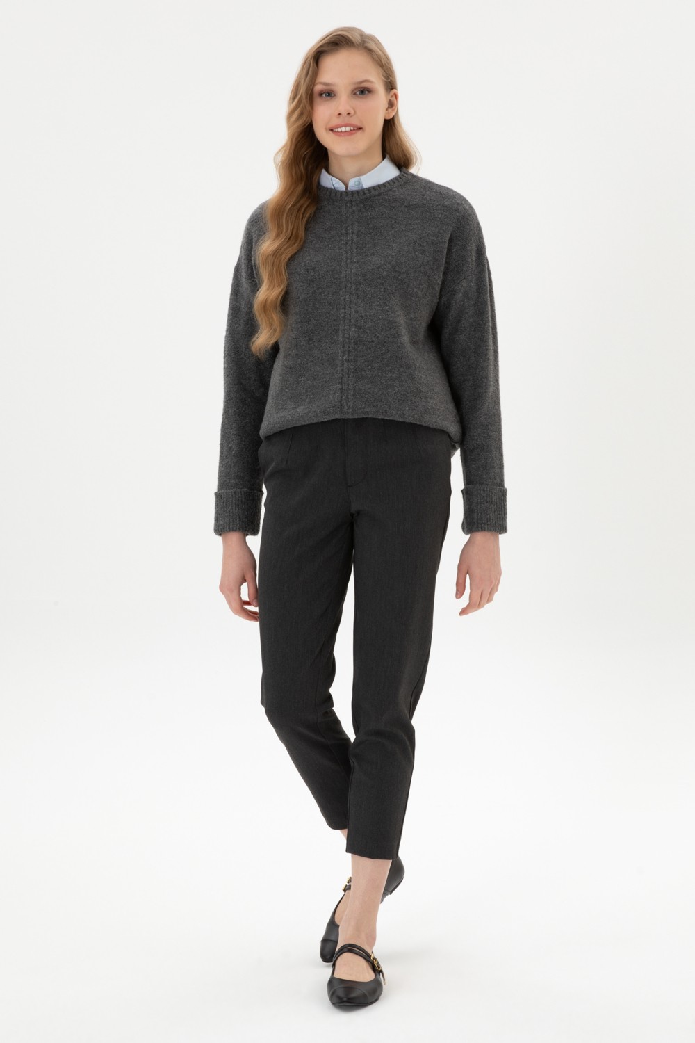 U.S. Polo Assn. Kadın Gri Carrot High Waist Fit Kanvas Pantolon 50318108-VR024 görsel 3
