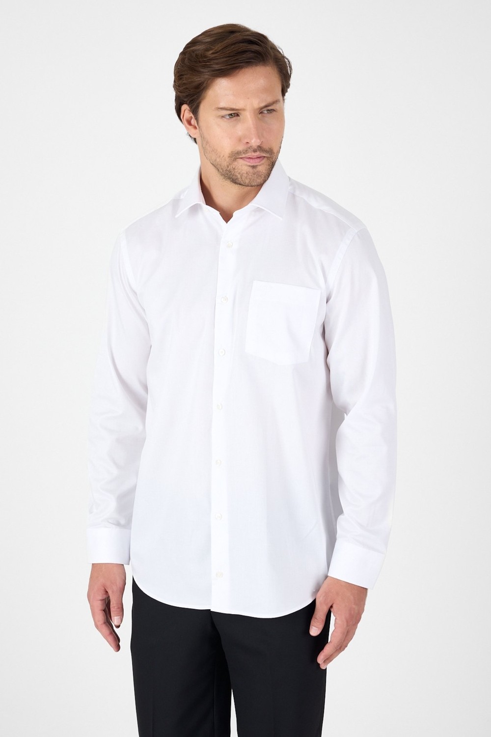 İmza Beyaz Uzun Kol Sert Yaka Cepli Non Iron Comfort Fit Pamuklu Gömlek 1004250268