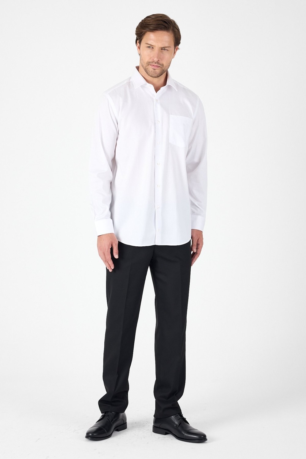 İmza Beyaz Uzun Kol Sert Yaka Cepli Non Iron Comfort Fit Pamuklu Gömlek 1004250268 görsel 4