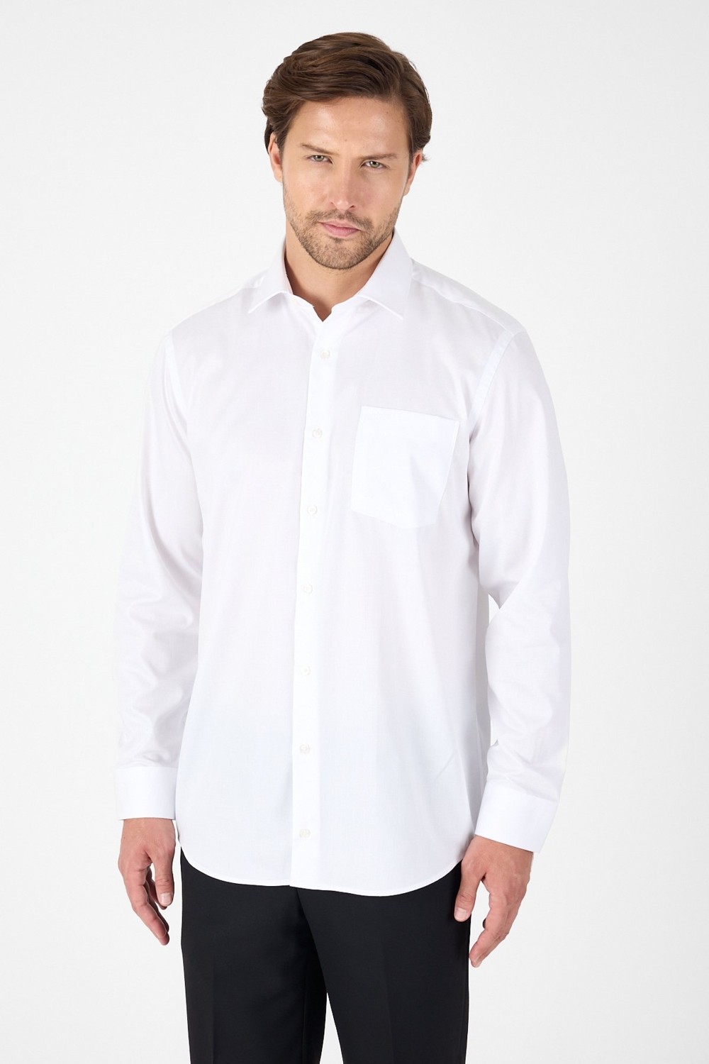 İmza Beyaz Uzun Kol Sert Yaka Cepli Non Iron Comfort Fit Pamuklu Gömlek 1004250268 görsel 5
