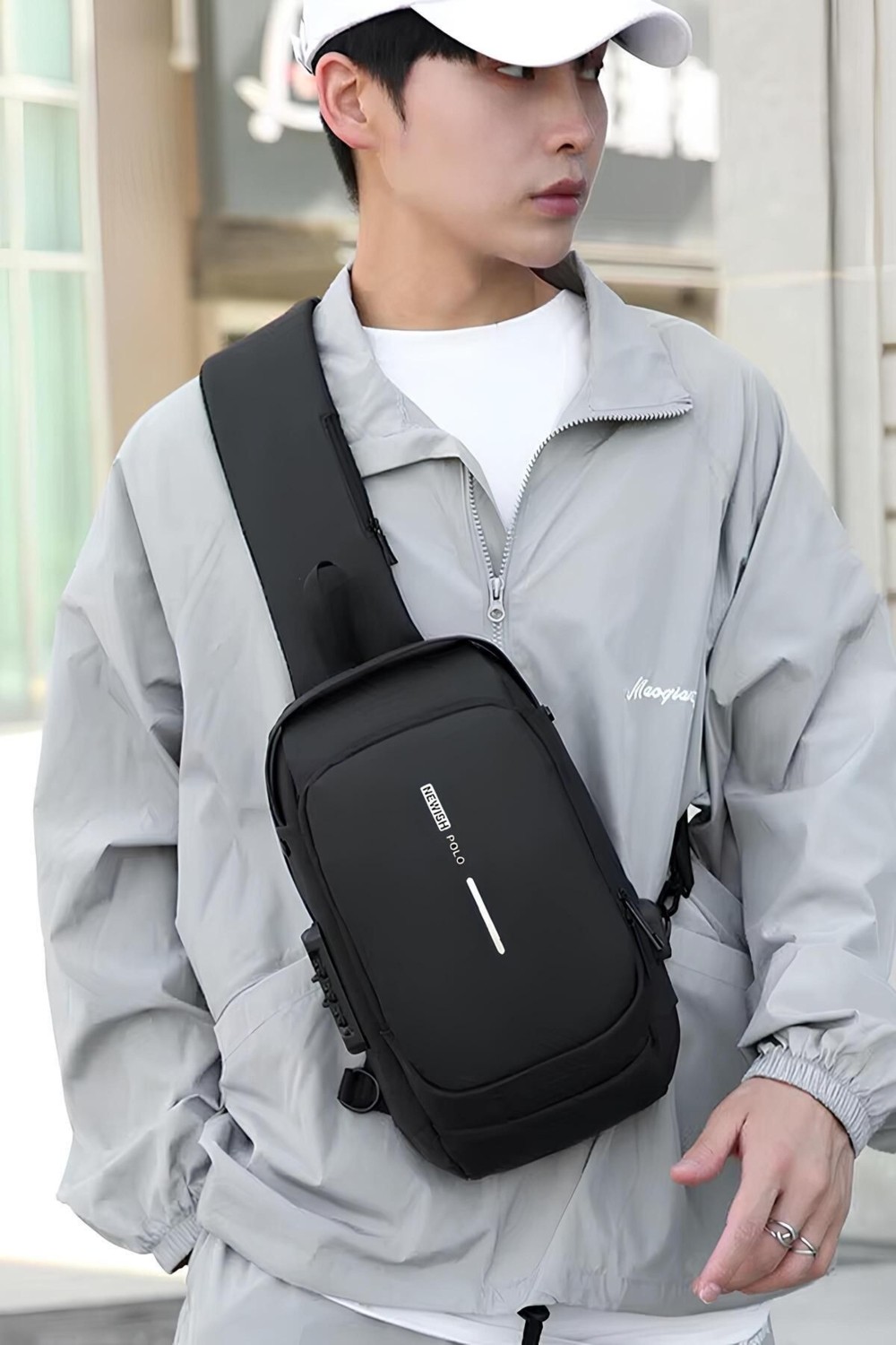 Av A Dos Unisex Siyah USB Çıkışlı Anti Hırsız Kilitli Suya Dayanıklı Çapraz Göğüs Omuz ve Bel Çanta görsel 5