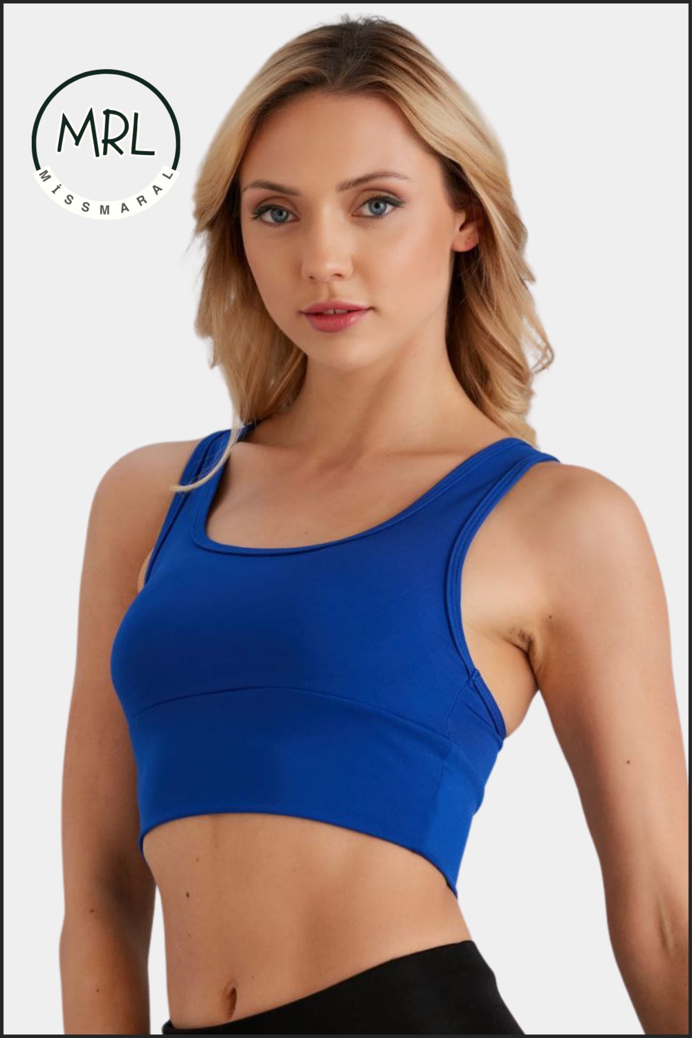 Miss Maral Kadın Siyah Spor Büstiyer Crop Halter Yaka Pedli Toparlayıcı Likralı Dalgıç Havuz Deniz Uygun
