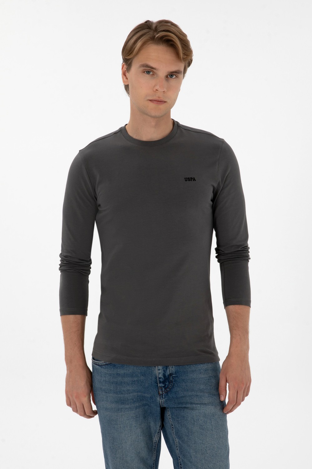 U.S. Polo Assn. Erkek Slim Fit Bisiklet Yaka Siyah Süprem Basic Sweatshirt 50313744-VR046
