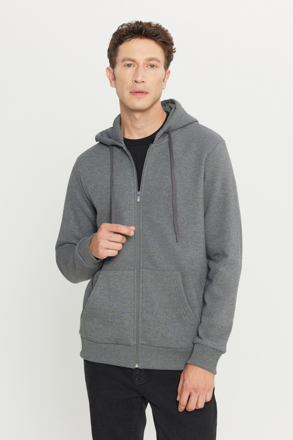 Altınyıldız Classics Erkek Antrasit-melanj Standart Fit Normal Kesim Kapüşonlu Fermuarlı Sweatshirt Ceket