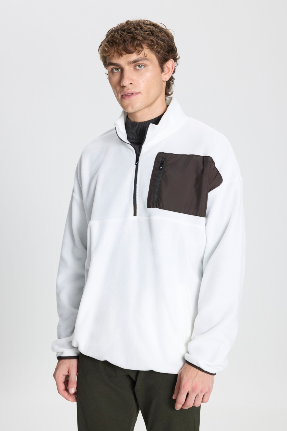 Altınyıldız Classics Erkek Gri Melanj Oversize Bol Kesim Dik Bato Yaka Cep Detaylı Fermuarlı Isı Tutan Polar Sweatshirt görsel 8