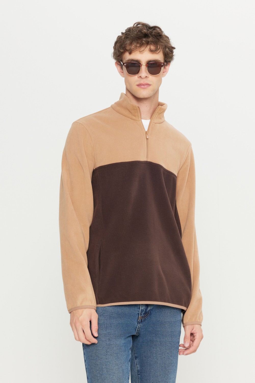 Altınyıldız Classics Erkek Siyah-Açık Melanj Anti-Pilling Tüylenme Yapmayan Standart Fit Dik Yaka Polar Sweatshirt