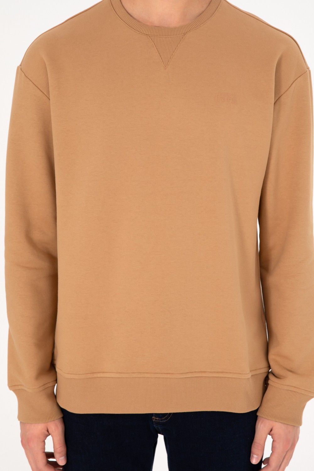 U.S. Polo Assn. Erkek Bisiklet Yaka Gri Melanj Basic Şardonlu Sweatshirt 50295148-VR086 görsel 7