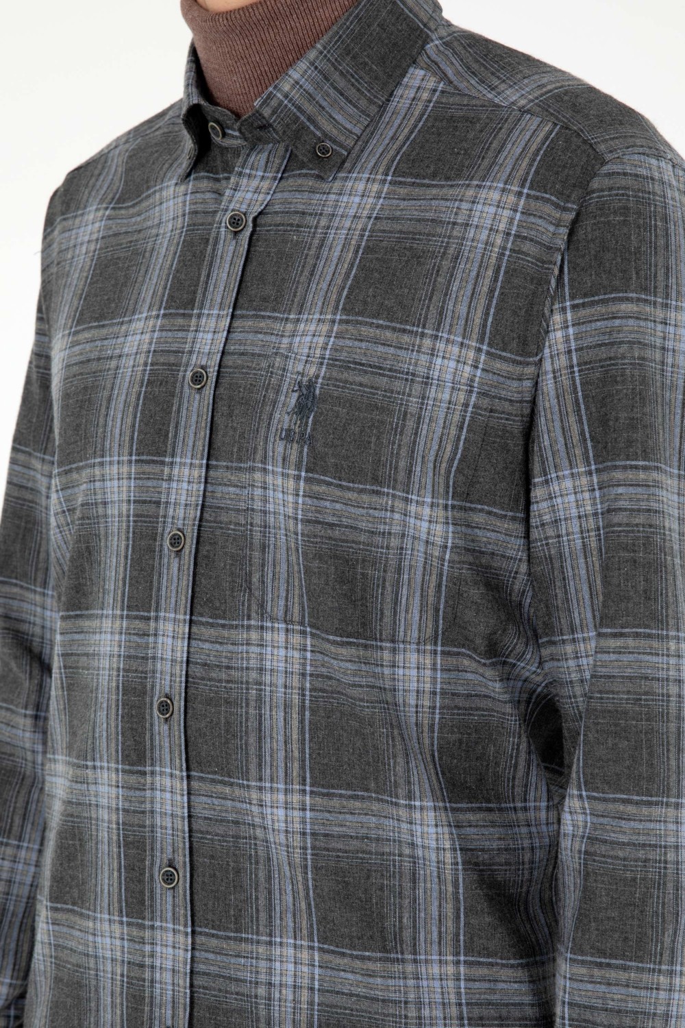 U.S. Polo Assn. Erkek Antrasit Gömlek Desenli 50292319-VR006 görsel 7