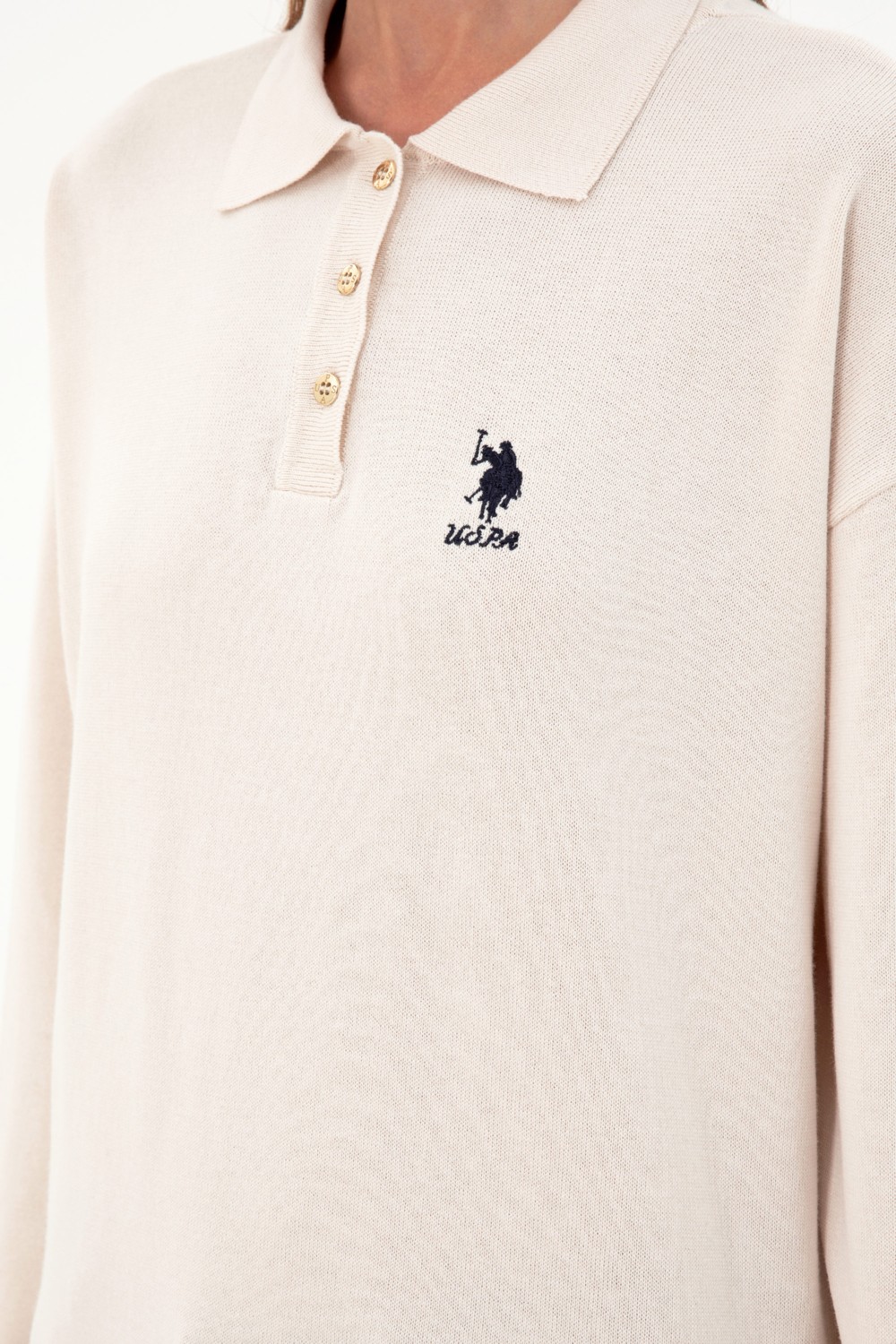 U.S. Polo Assn. Kadın Krem Polo Yaka Kazak 50297091-VR071 görsel 7