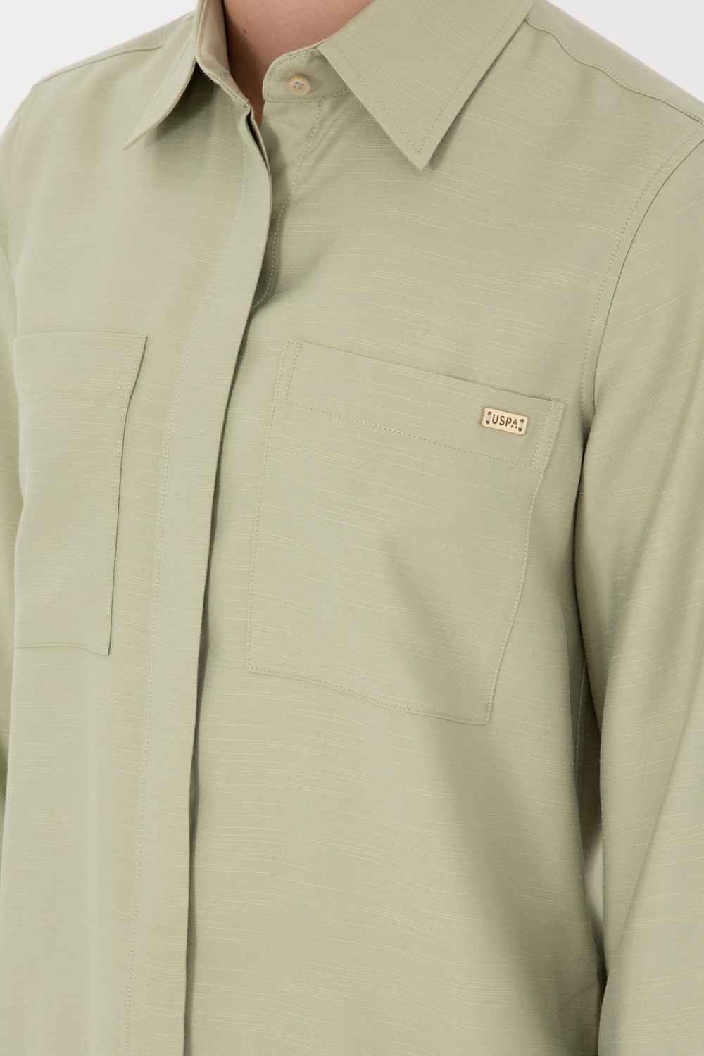 U.S. Polo Assn. Kadın Açık Haki Uzun Kollu Tunik Gömlek 50293568-VR183 görsel 7
