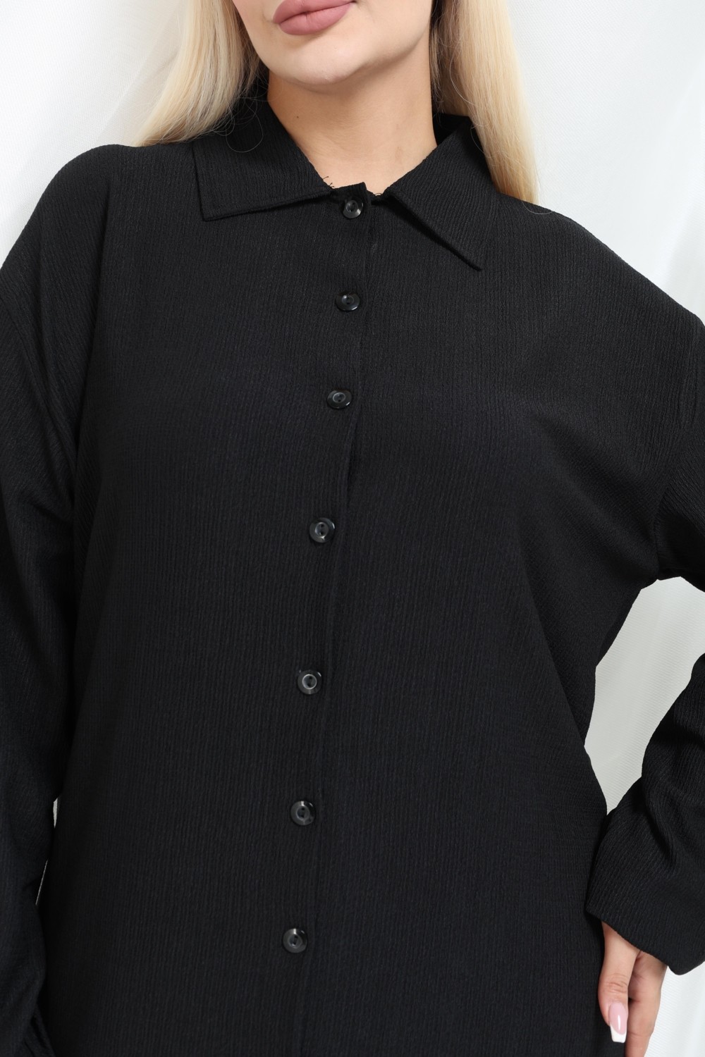 Şuranur Bürümcük Gömlek Yaka Tunik Takım Düğmeli Tesettüre Uygun 2xl 6xl görsel 6
