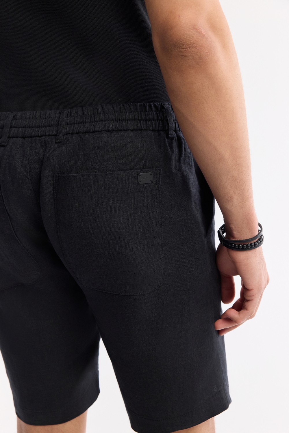 AVVA Erkek Antrasit Beli Lastikli %100 Keten Relaxed Fit Şort B003732 görsel 6