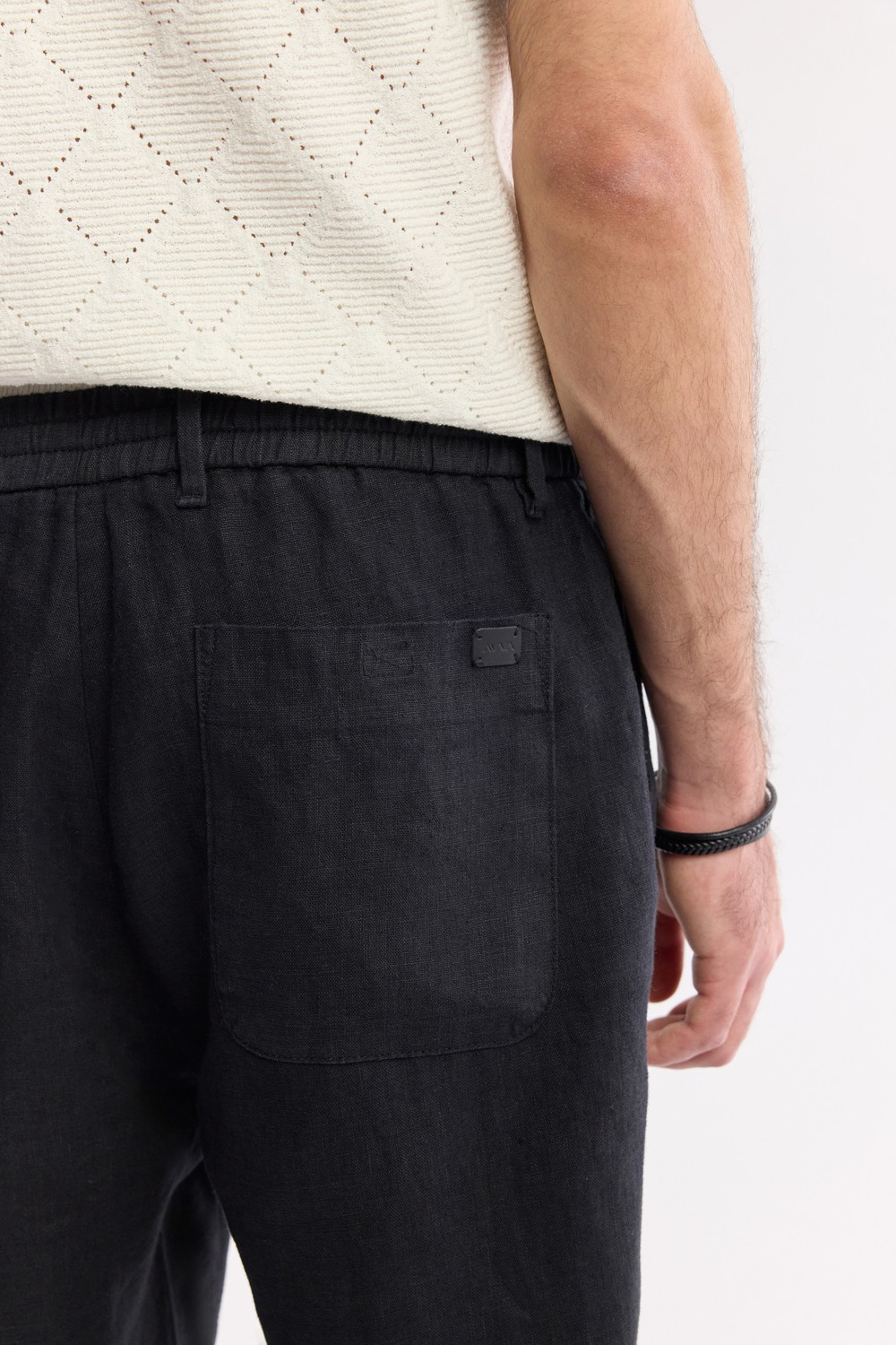 AVVA Erkek Siyah Beli Lastikli %100 Keten Relaxed Fit Pantolon B003032 görsel 6