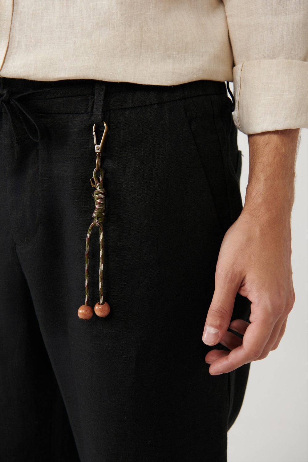 AVVA Erkek Siyah Beli Lastikli %100 Keten Relaxed Fit Pantolon B003032 görsel 8