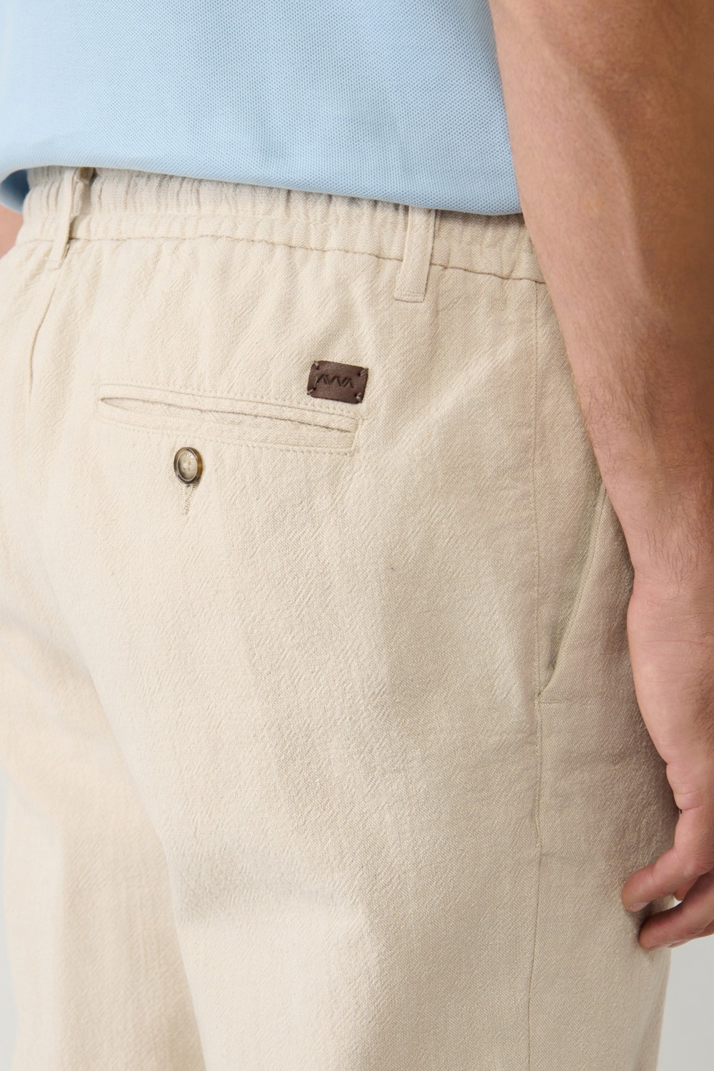 AVVA Erkek Kırık Beyaz Beli Bağcıklı Keten Karışımlı Chino Relaxed Fit Pantolon B003036 görsel 7
