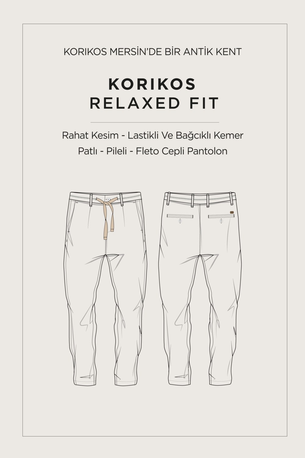 AVVA Erkek Kırık Beyaz Beli Bağcıklı Keten Karışımlı Chino Relaxed Fit Pantolon B003036 görsel 8