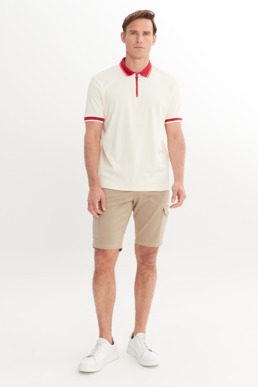Altınyıldız Classics Erkek Ekru Bordo Regular Fit Rahat Kesim Polo Yaka %100 Pamuk Tişört görsel 2