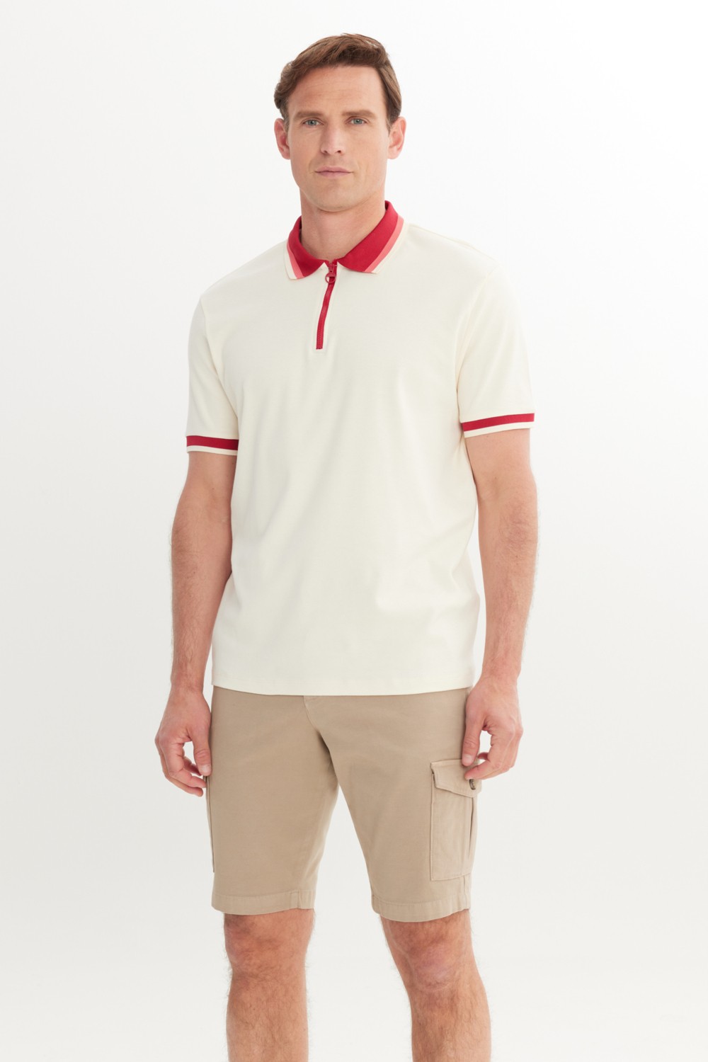 Altınyıldız Classics Erkek Ekru Bordo Regular Fit Rahat Kesim Polo Yaka %100 Pamuk Tişört görsel 3