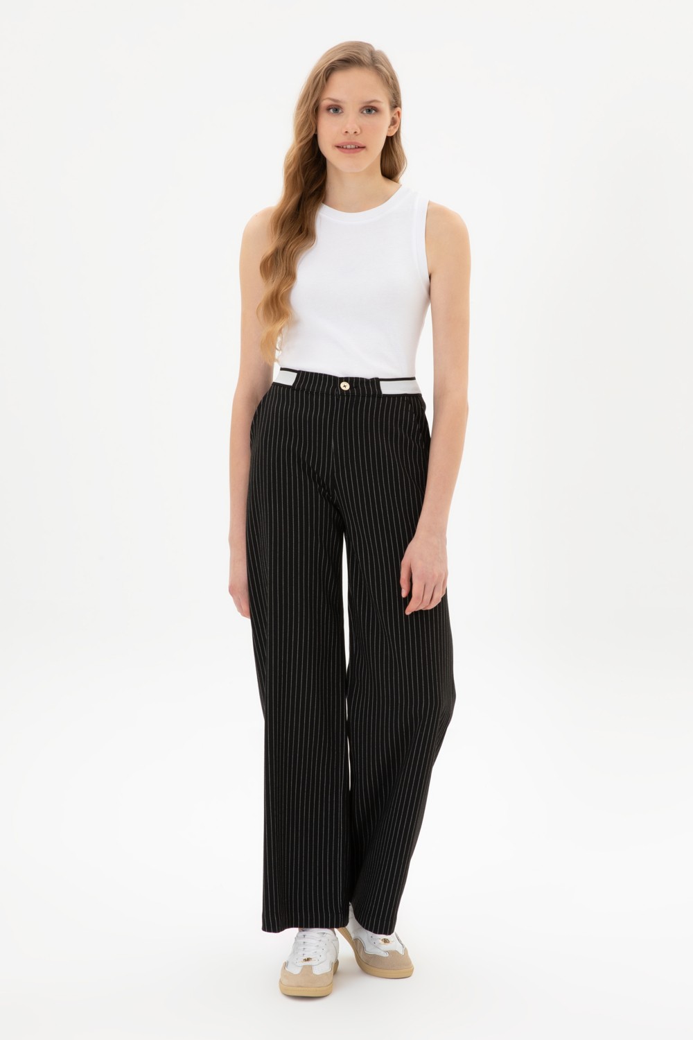 U.S. Polo Assn. Kadın Kahverengi Çizgili Loose Fit Kanvas Pantolon 50317169-VR029 görsel 3