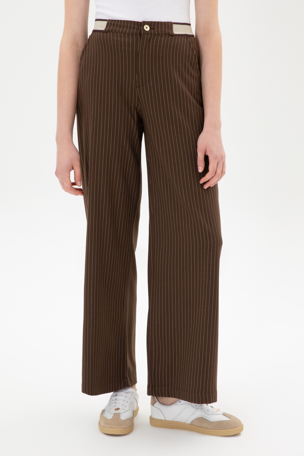 U.S. Polo Assn. Kadın Kahverengi Çizgili Loose Fit Kanvas Pantolon 50317169-VR029 görsel 8