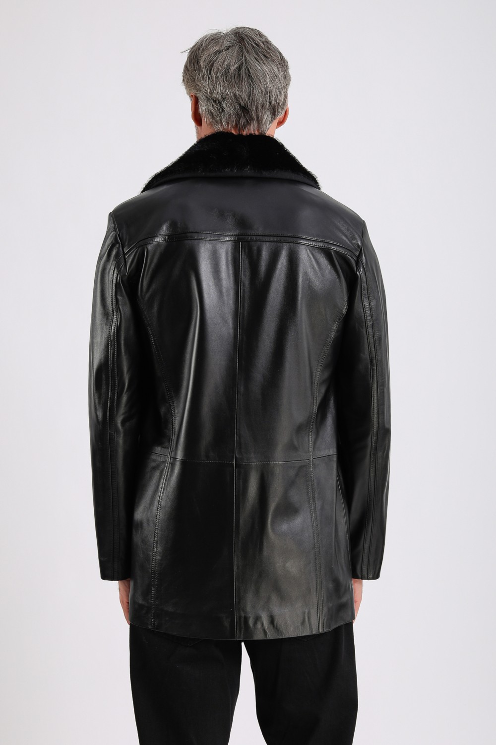 Maroquin Leather Barella Erkek Siyah Yaka Kürklü Deri Kaban görsel 6
