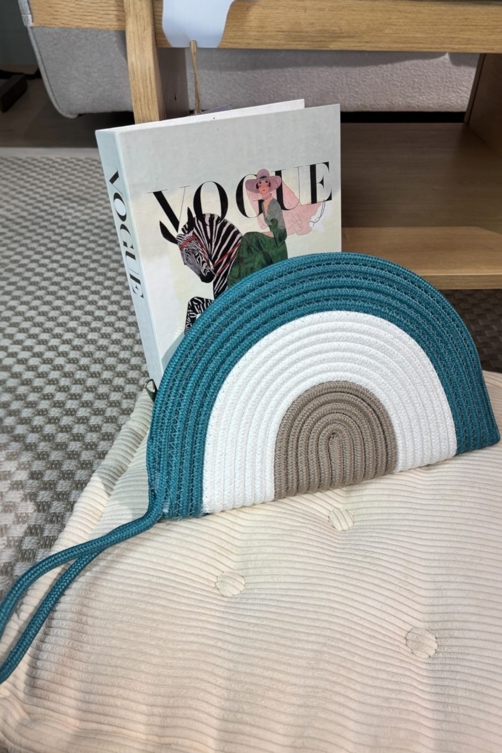 MaVaux Moss Fermuarlı Vegan Hasır Jüt Clutch Çanta Modern Tasarım Küçük Boy Suya Dayanıklı