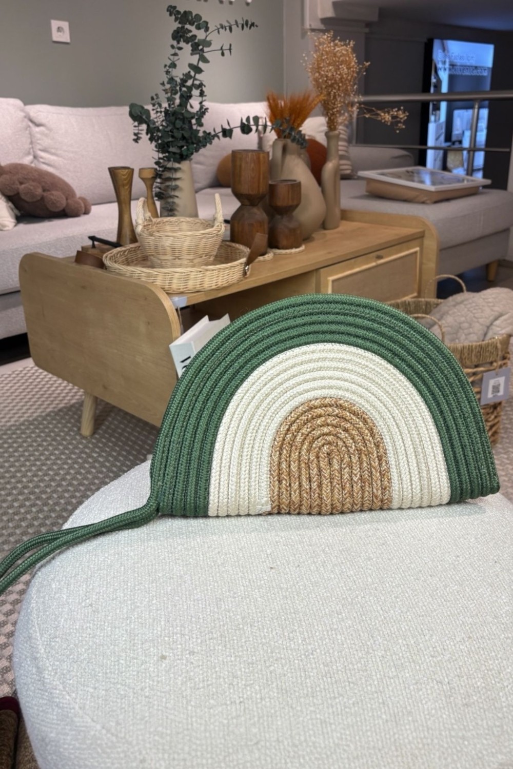 MaVaux Moss Fermuarlı Vegan Hasır Jüt Clutch Çanta Modern Tasarım Küçük Boy Suya Dayanıklı