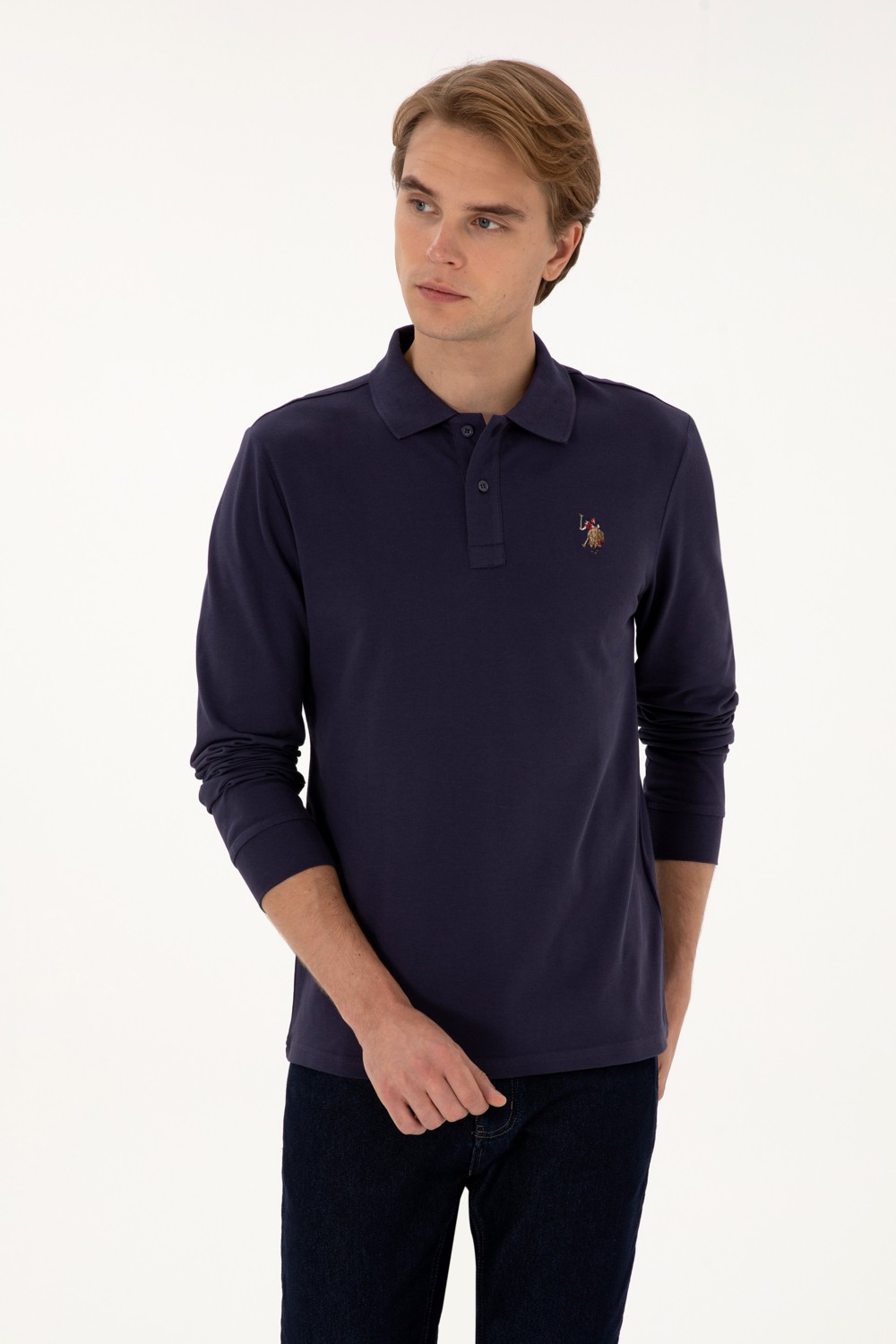 U.S. Polo Assn. Erkek Regular Fit Polo Yaka Siyah Basic Sweatshirt 50313772-VR046