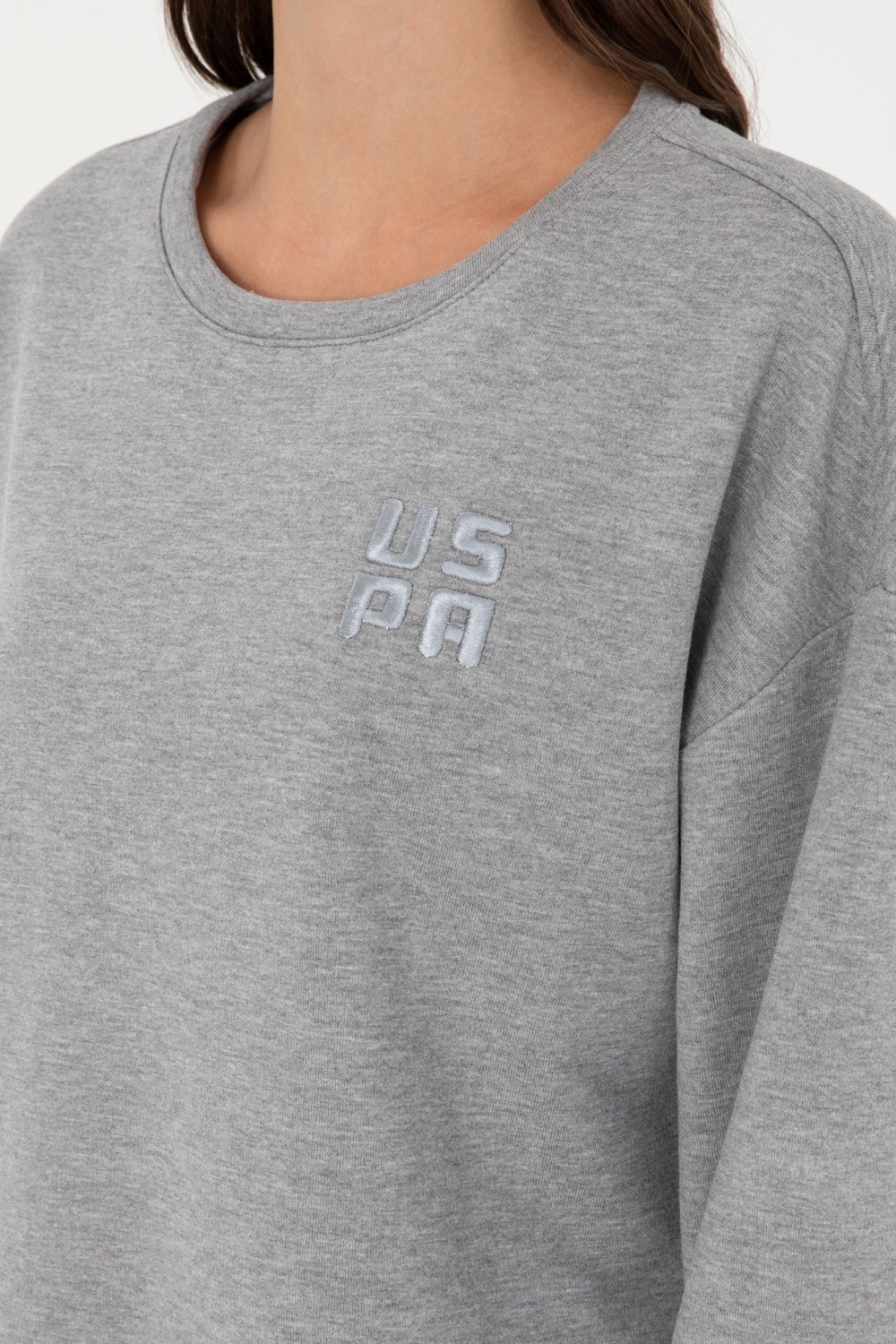U.S. Polo Assn. Kadın Gri Melanj Basic Bisiklet Yaka Sweatshirt 50296919-VR086 görsel 7
