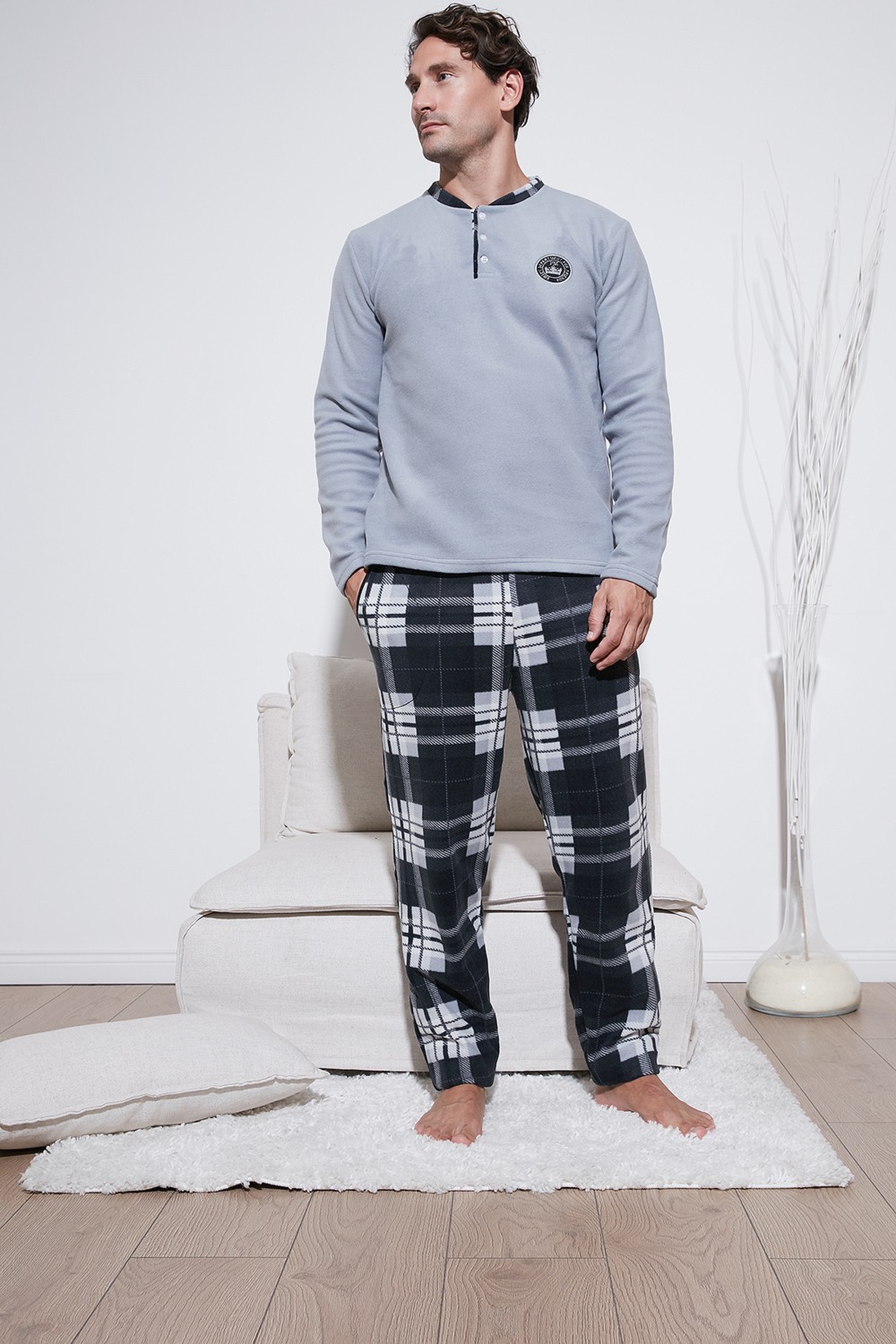 Buratti Regular Fit Bisiklet Yaka Kışlık Yumuşak Dokulu Polar Pijama Takımı Erkek Pijama Takımı 6096100