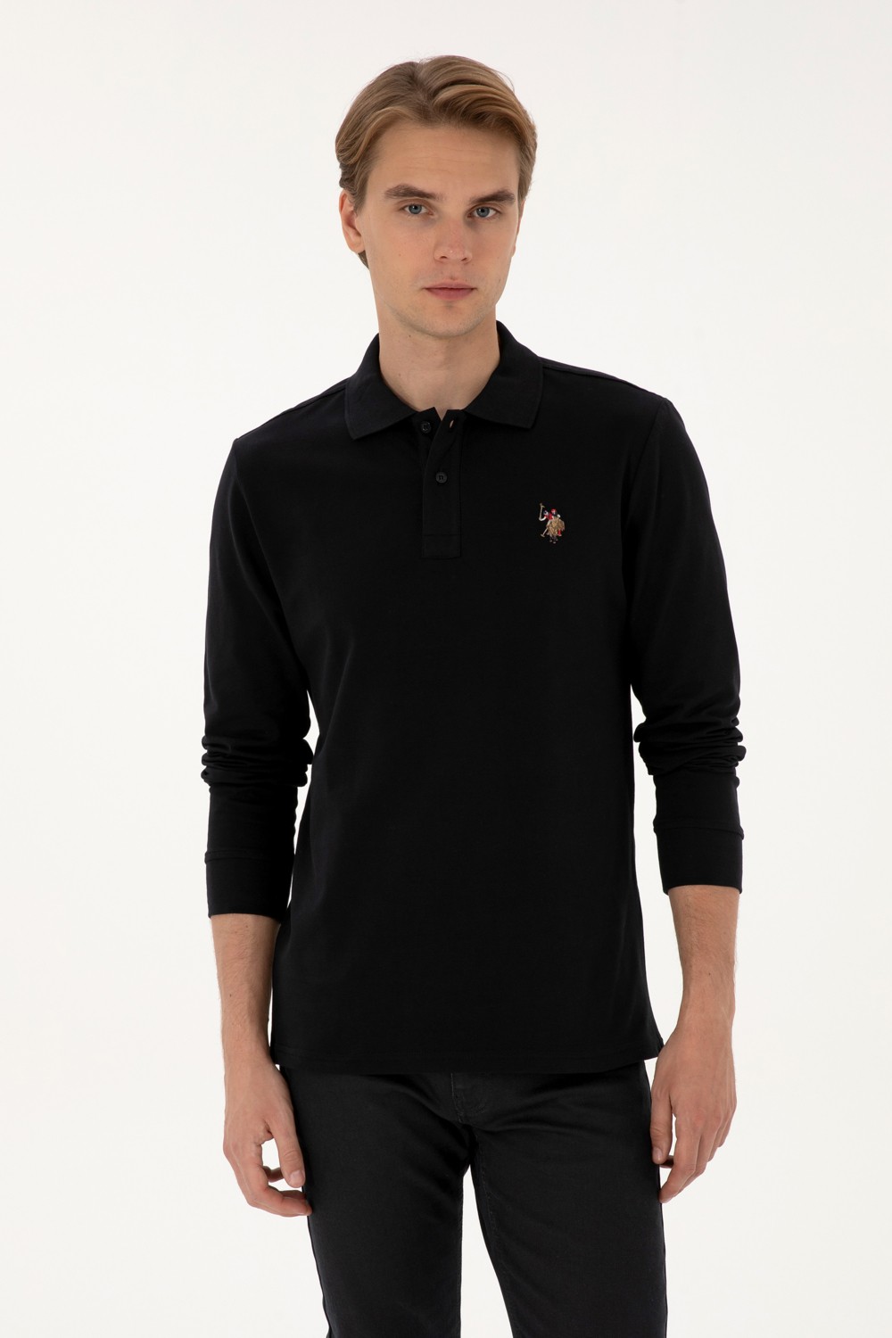 U.S. Polo Assn. Erkek Regular Fit Polo Yaka Siyah Basic Sweatshirt 50313772-VR046