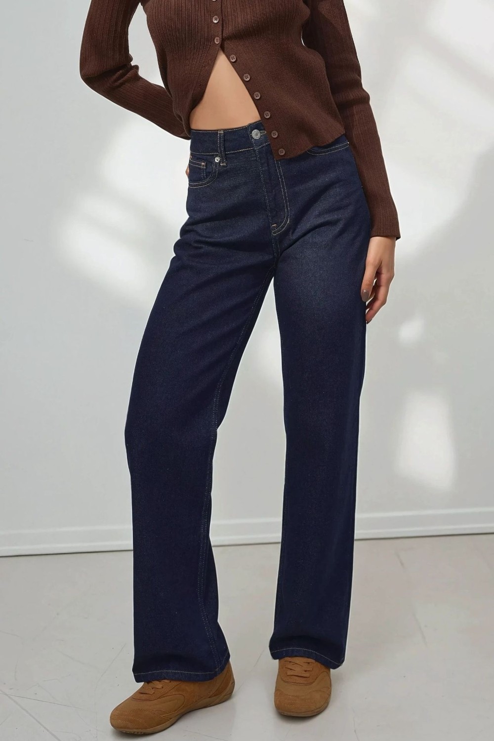 Hiccup Kadınlar Straight Fit Jeans Koyu Mavi Denim görsel 6
