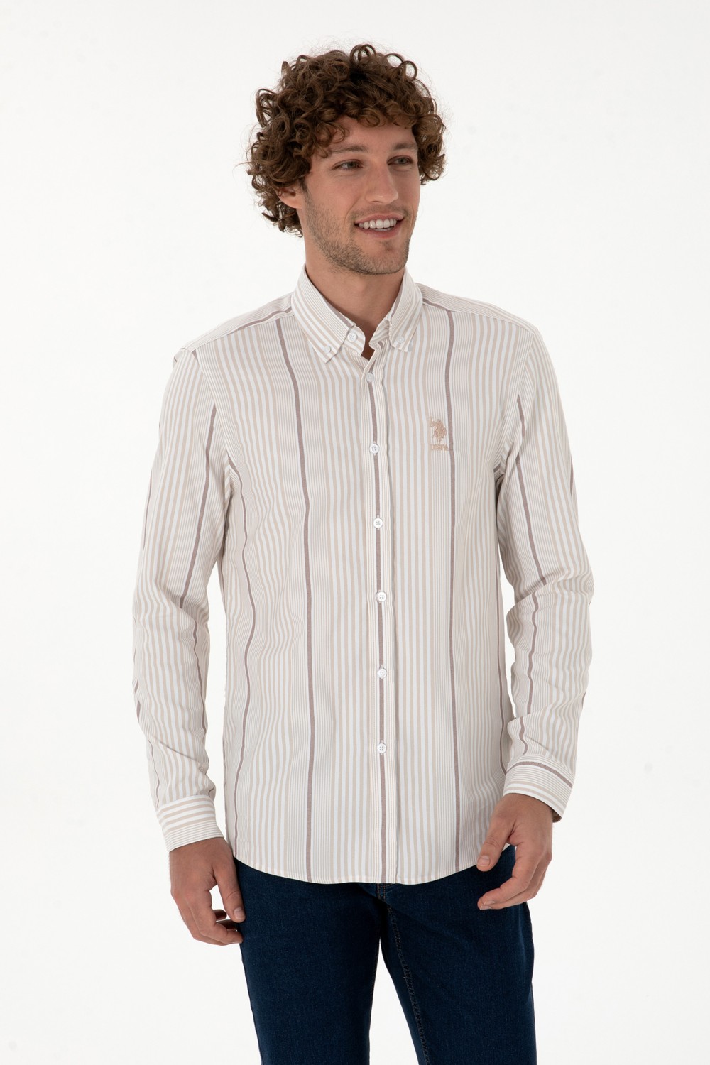 U.S. Polo Assn. Erkek Beyaz Çizgili Uzun Kollu Açık Mavi Gömlek 50316573-VR003 görsel 3