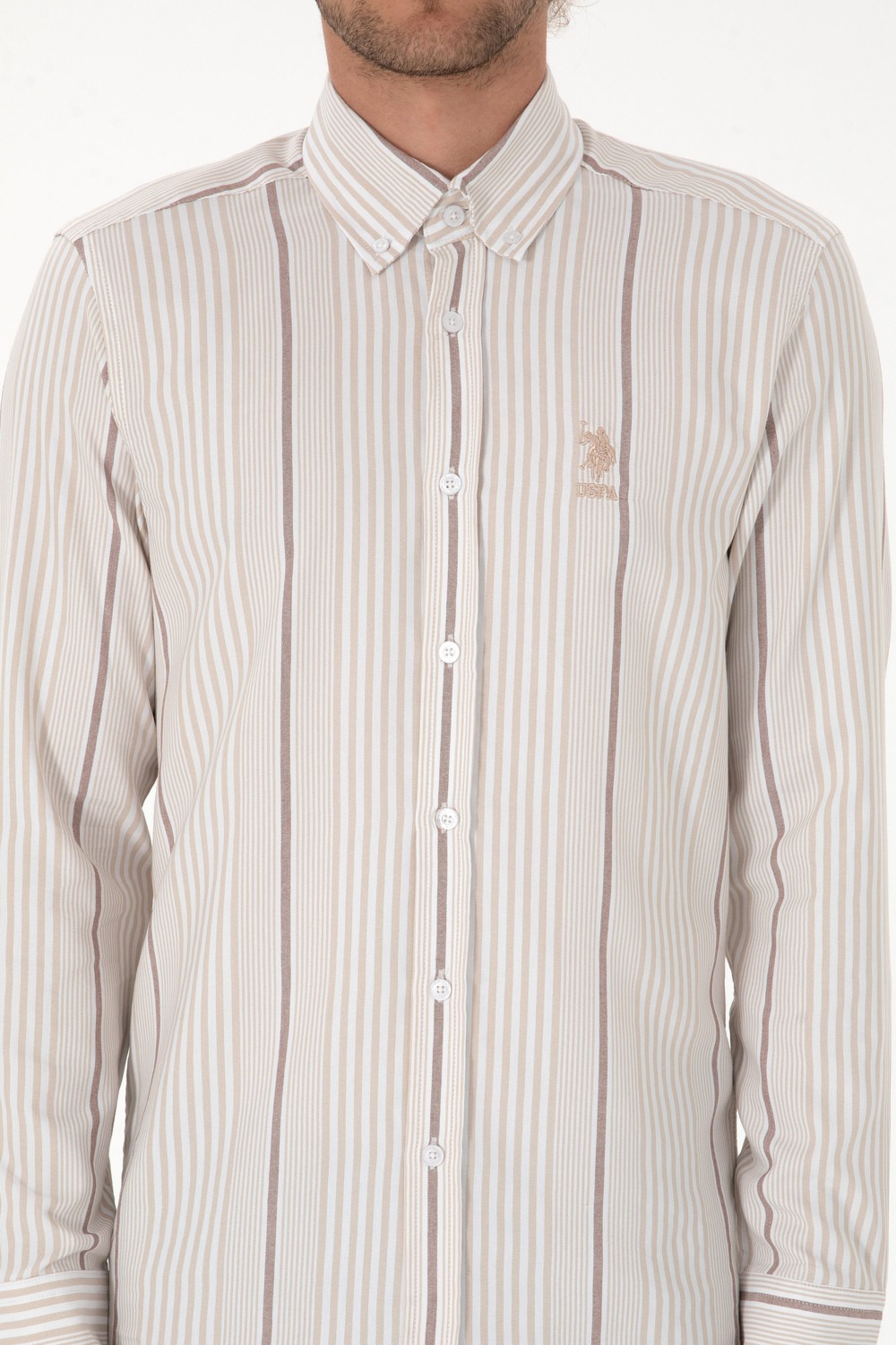 U.S. Polo Assn. Erkek Beyaz Çizgili Uzun Kollu Açık Mavi Gömlek 50316573-VR003 görsel 6