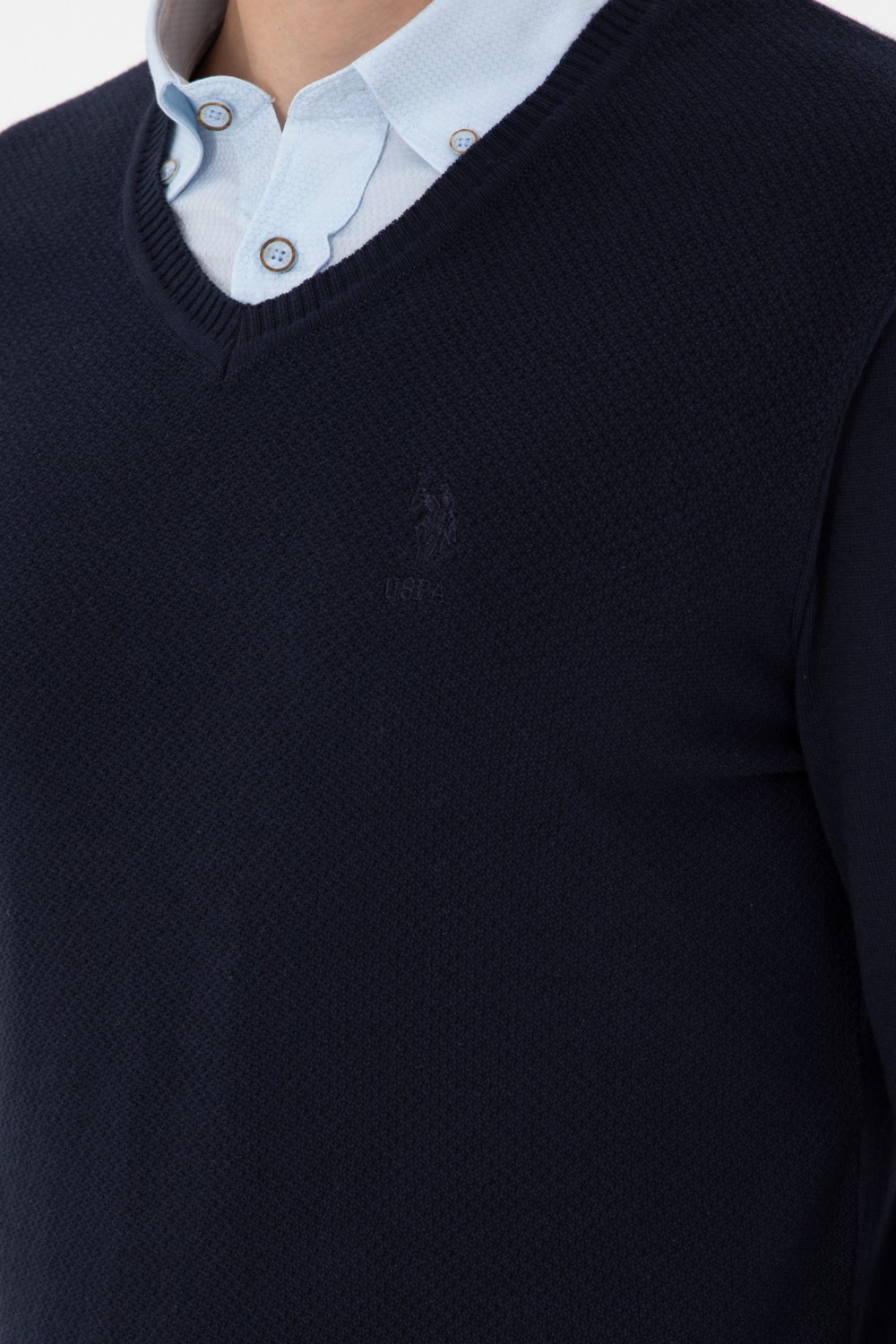 U.S. Polo Assn. Erkek Slim Fit V Yaka Antrasit Melanj Basic Kazak 50288886-VR081 görsel 7